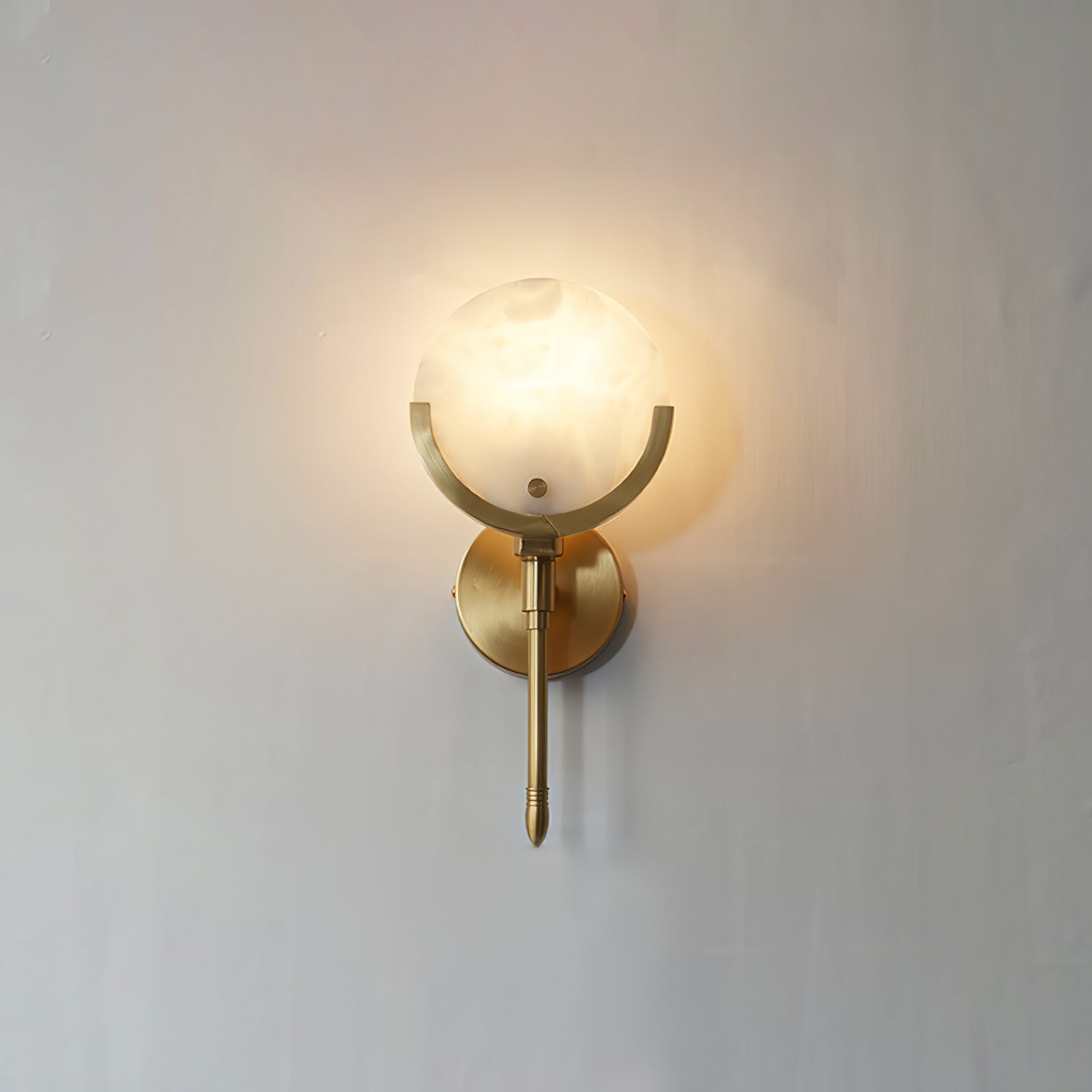 Modern Brass Wall Sconce – Alabaster Shade Accent Lamp