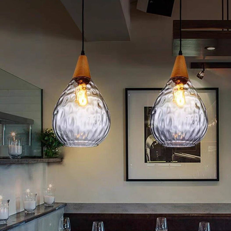 Teardrop Glass Pendant Light – Adjustable Metal Fixture