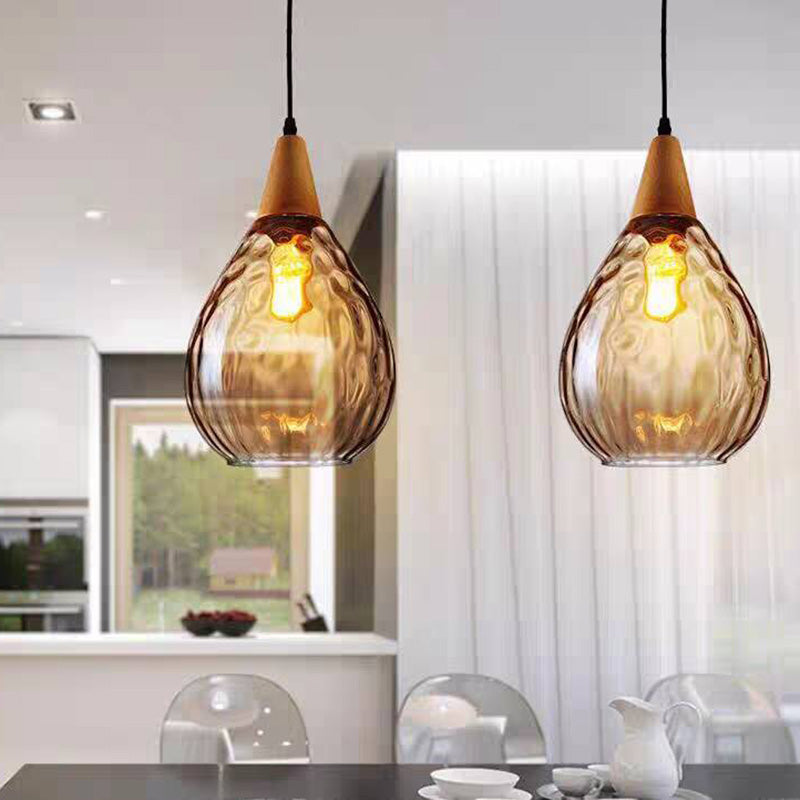 Teardrop Glass Pendant Light – Adjustable Metal Fixture