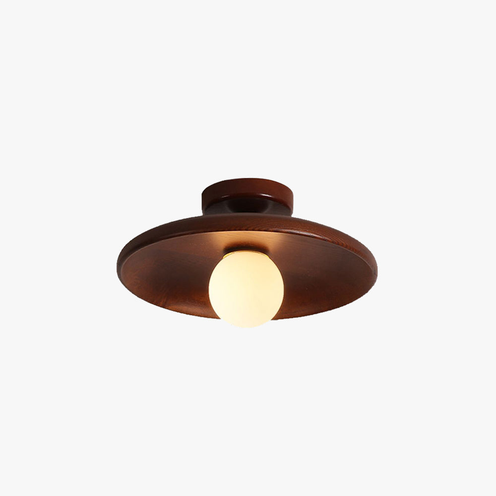 Indoor Flush Mount Ceiling Light – Walnut Wood and Glass Design