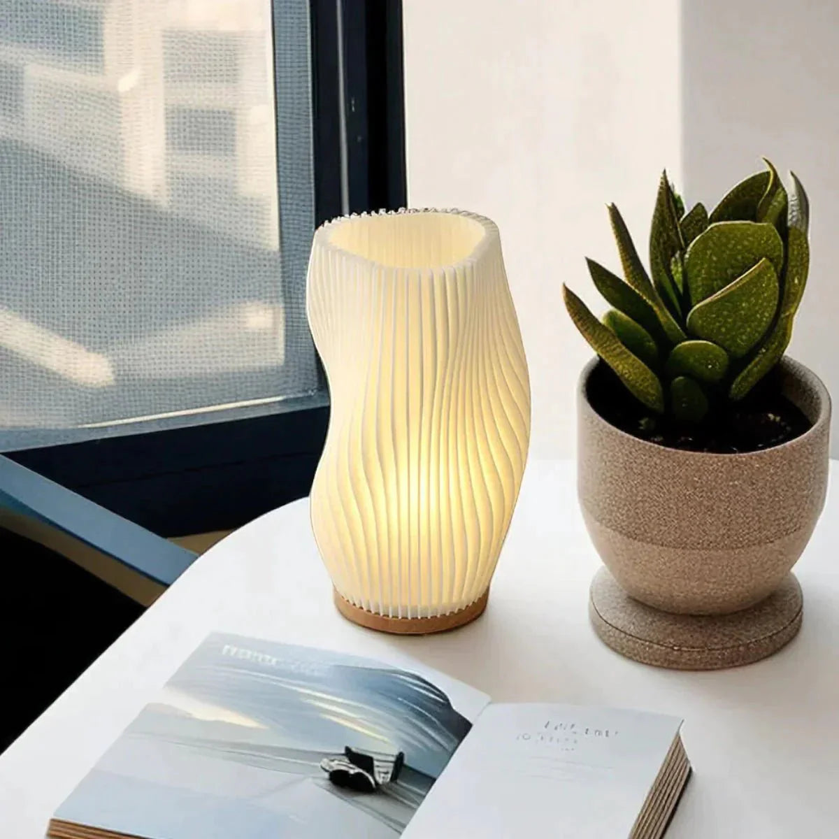 Elegant Coastal Design Lamp with Warm LED Light