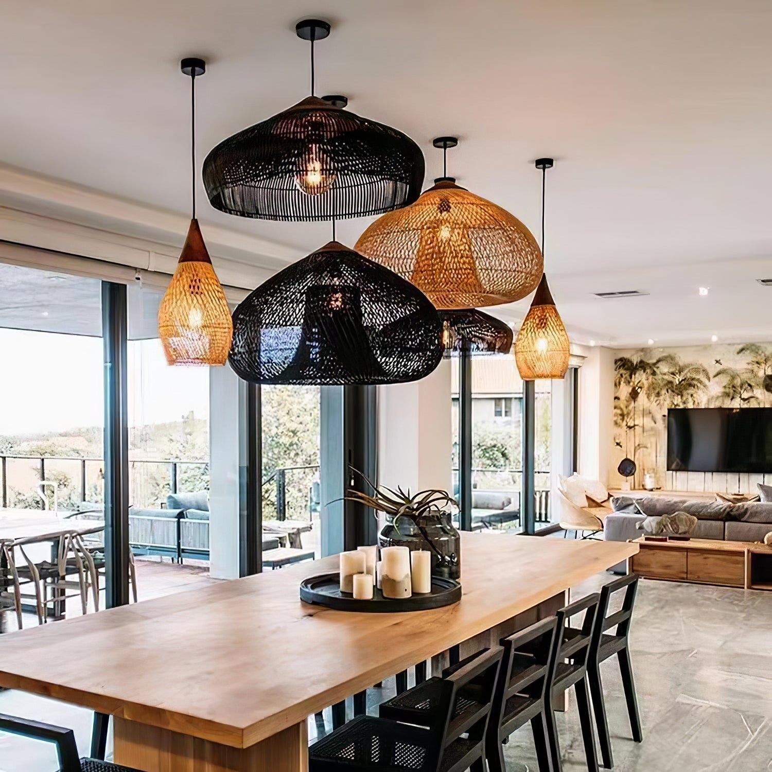 Braided Wicker Pendant Light – Cozy Living Room Decor