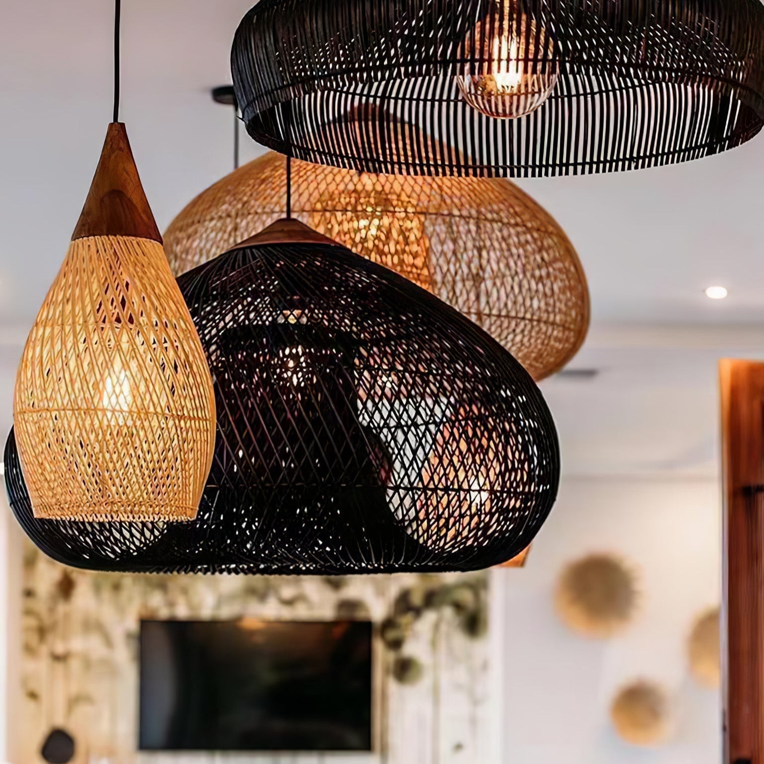 Braided Wicker Pendant Light – Cozy Living Room Decor