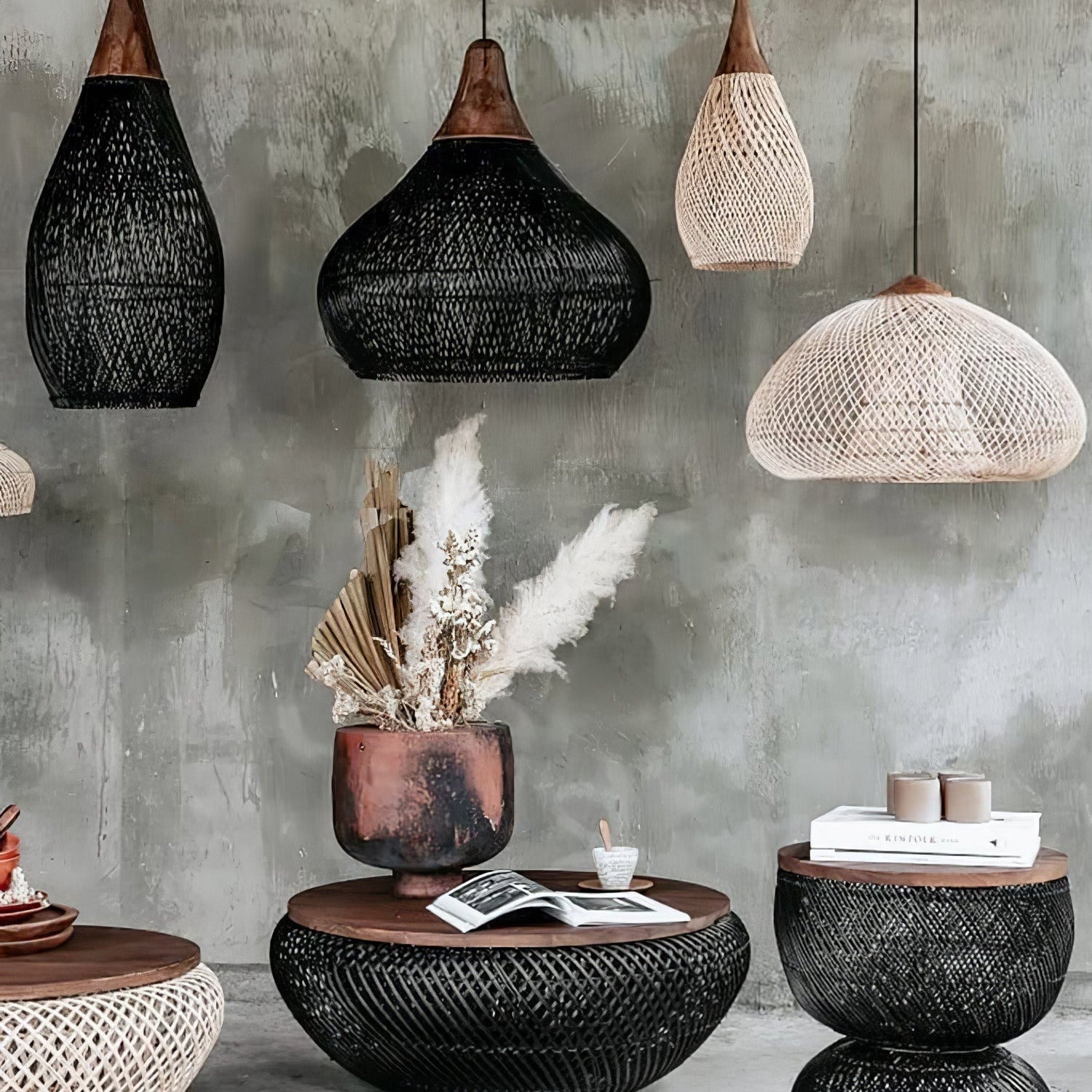 Braided Wicker Pendant Light – Cozy Living Room Decor