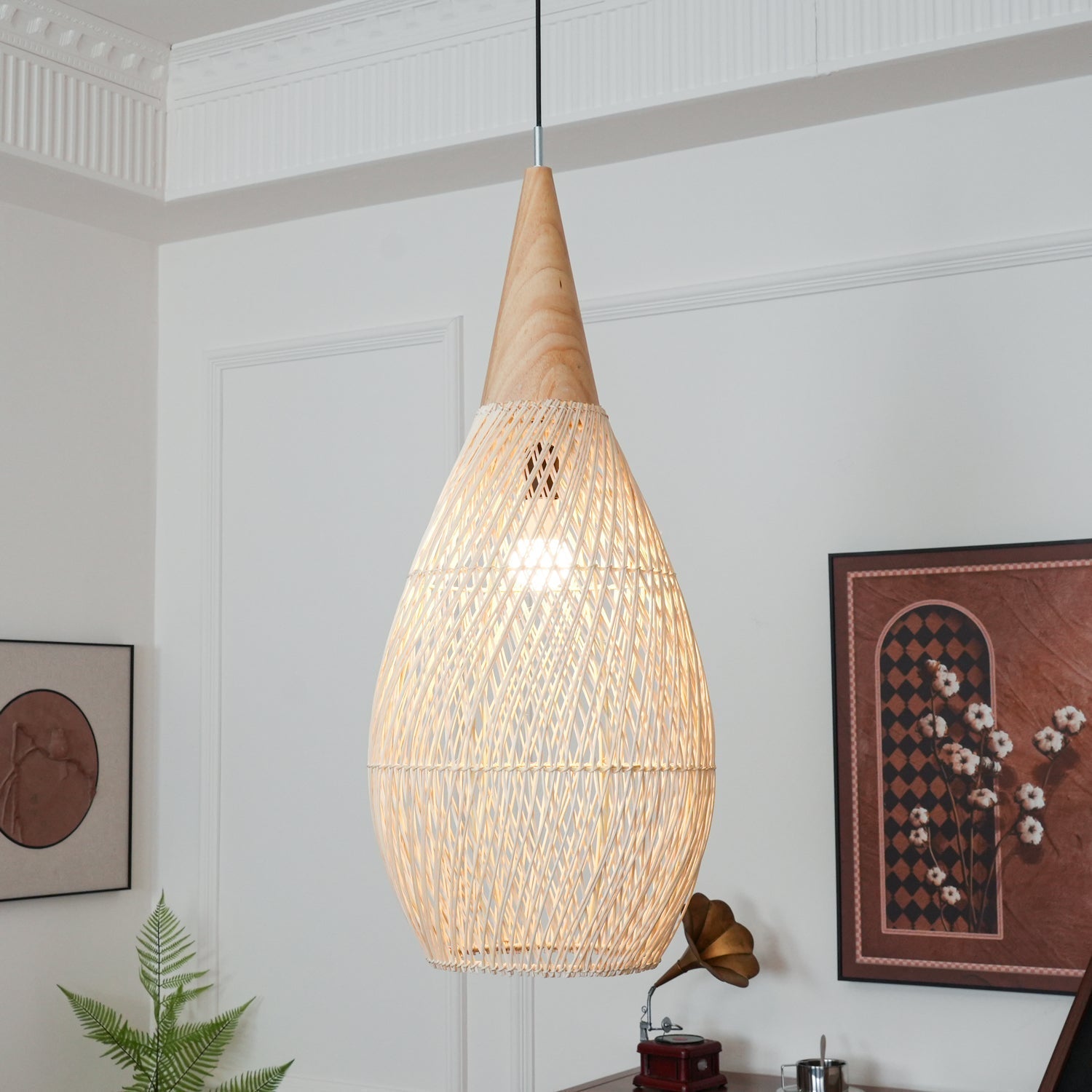 Braided Wicker Pendant Light – Cozy Living Room Decor