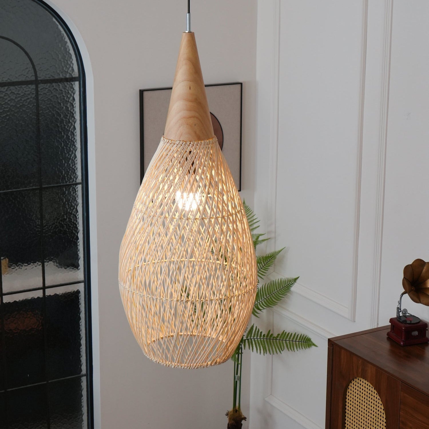 Braided Wicker Pendant Light – Cozy Living Room Decor