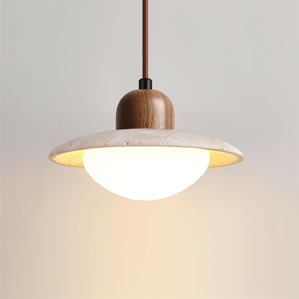 Round Travertine Pendant Lamp – LED Hanging Light