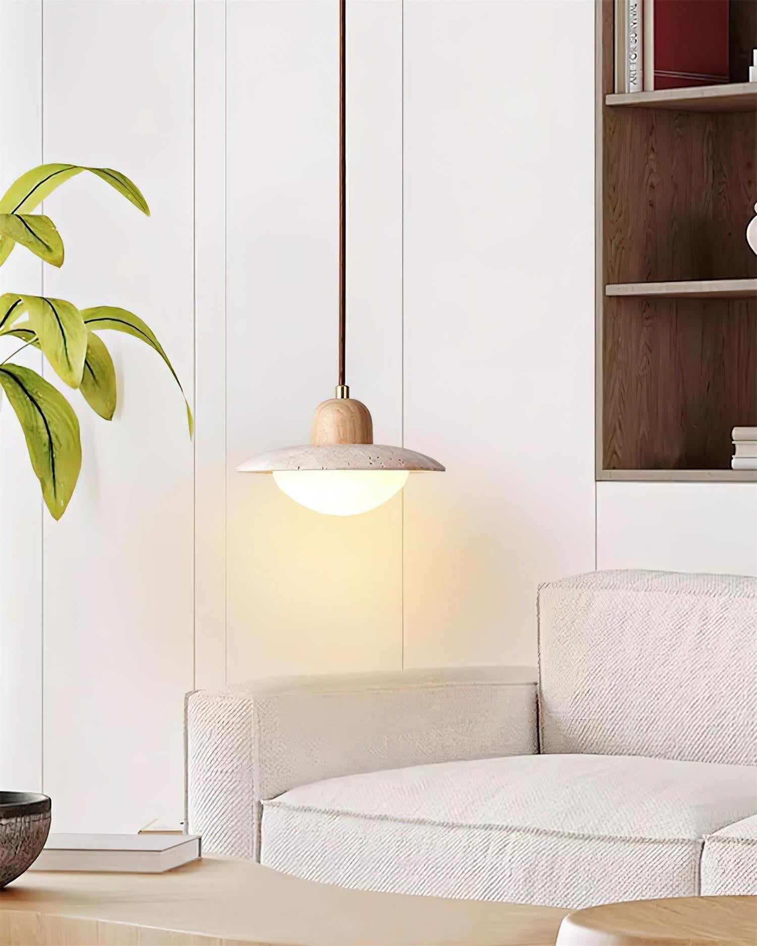 Round Travertine Pendant Lamp – LED Hanging Light