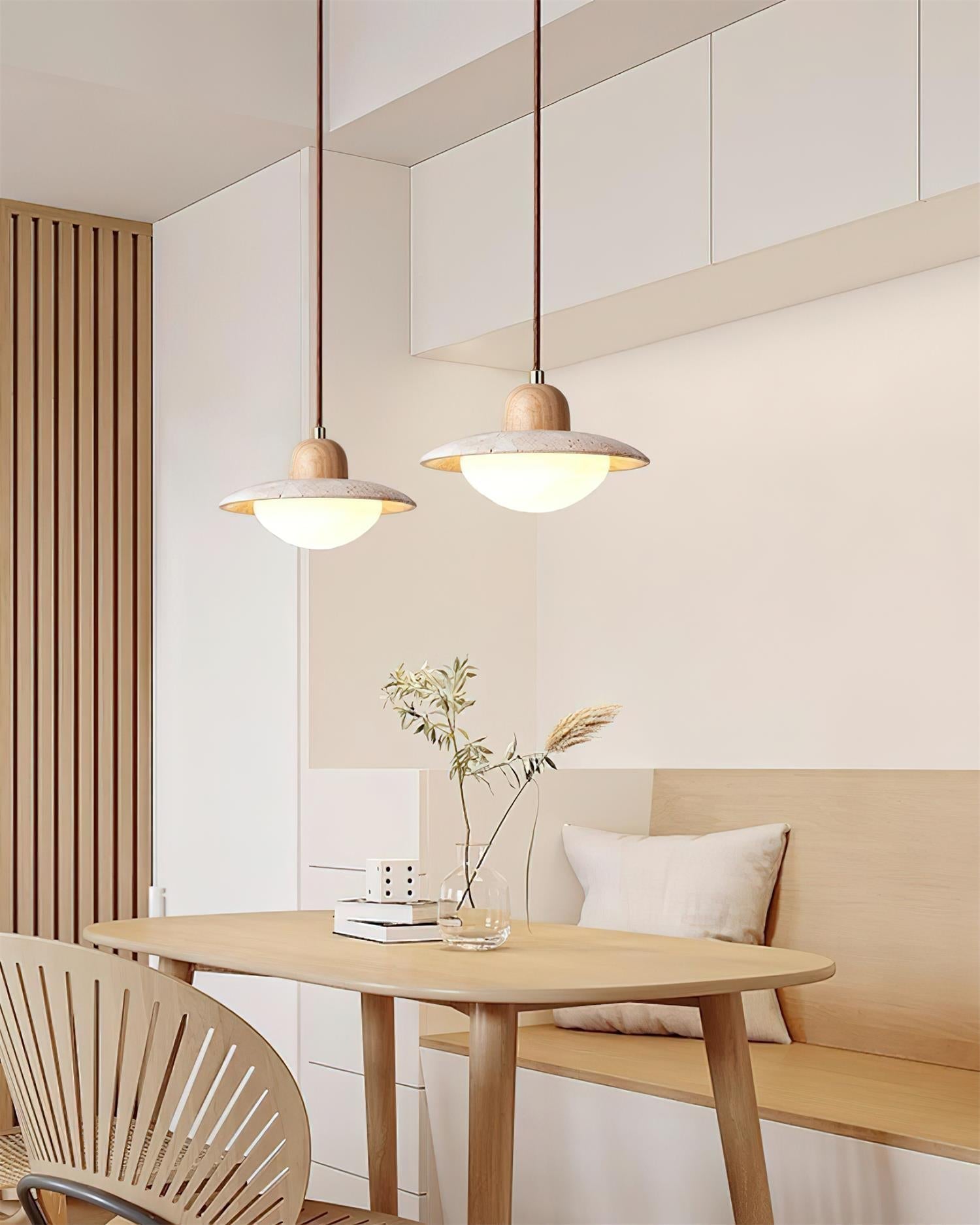 Round Travertine Pendant Lamp – LED Hanging Light