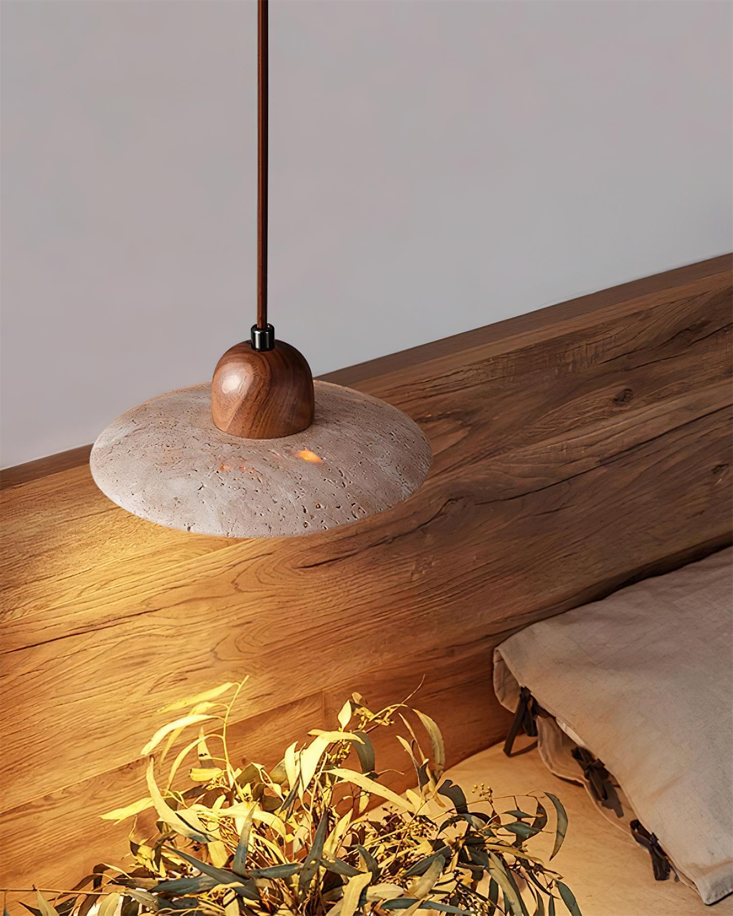 Round Travertine Pendant Lamp – LED Hanging Light