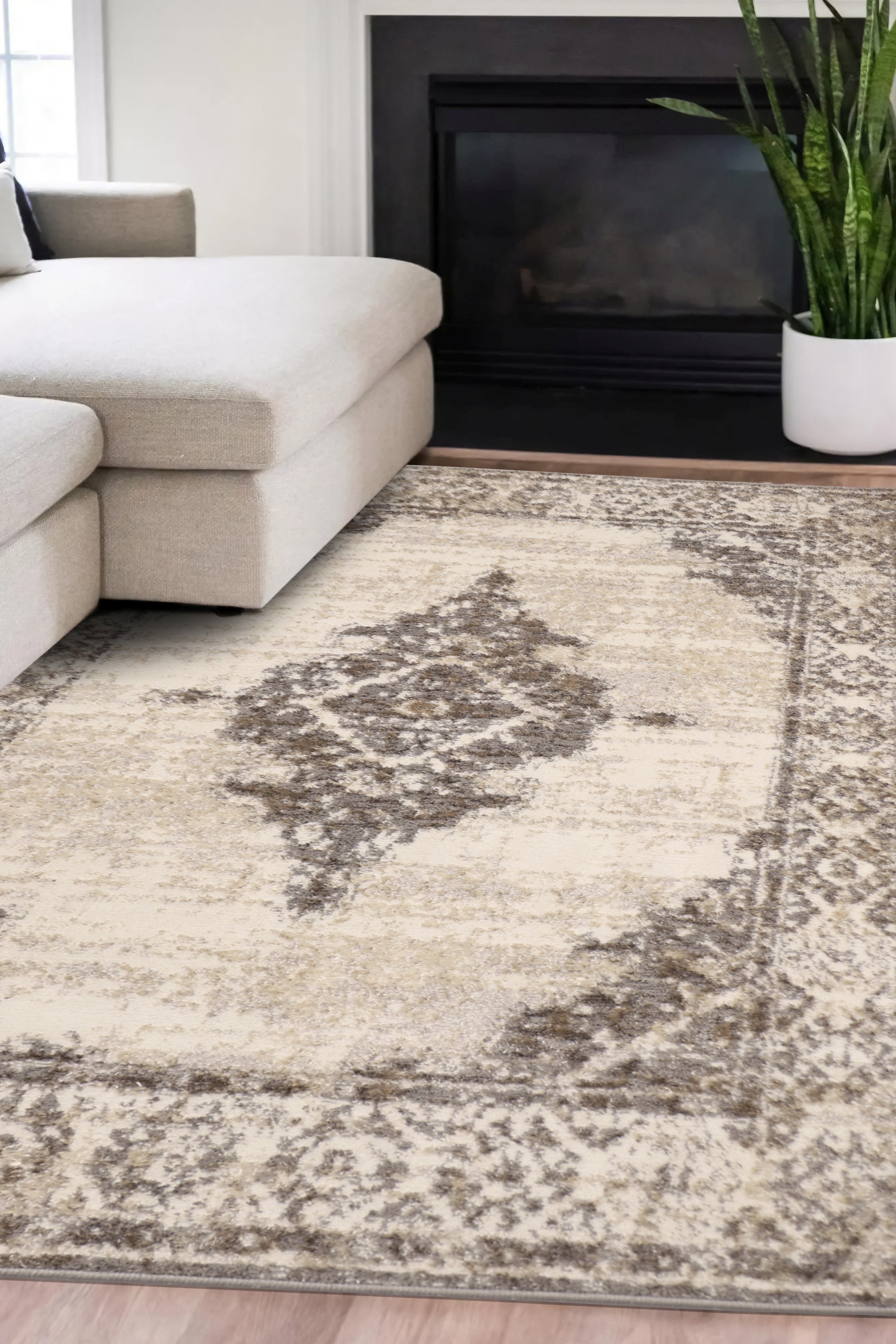 Modern Living Room Rug - Cadiz Grey Patterned Carpet