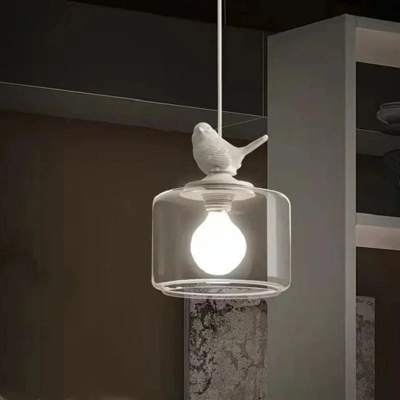 Single Head Bird-Design Glass Lamp | Clear Glass, Adjustable Height Pendant Light