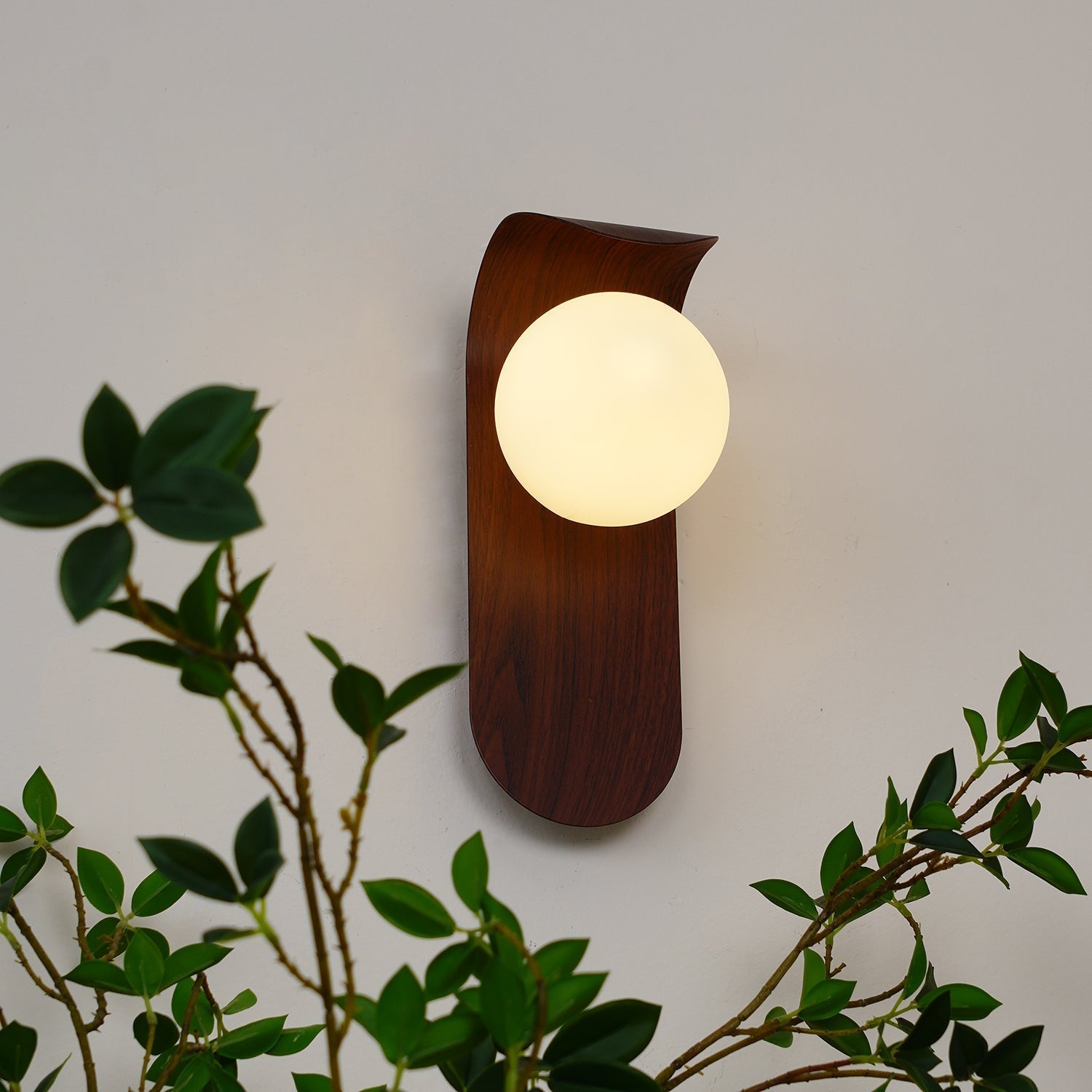 Curved LED Wall Sconce – Walnut Finish Modern Lighting