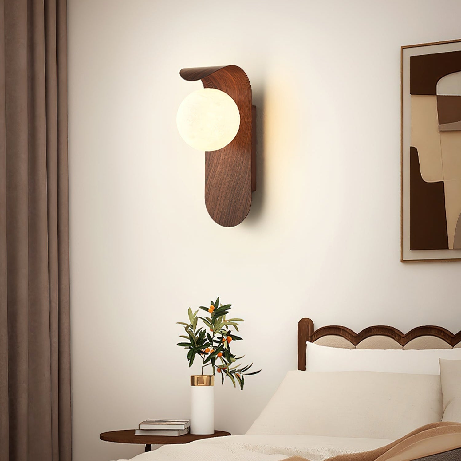 Curved LED Wall Sconce – Walnut Finish Modern Lighting