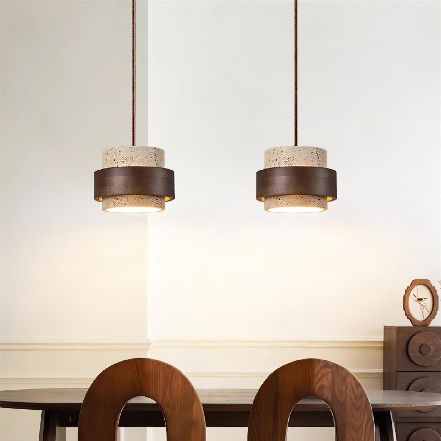 Contemporary Pendant Light Fixture – Travertine Stone Finish