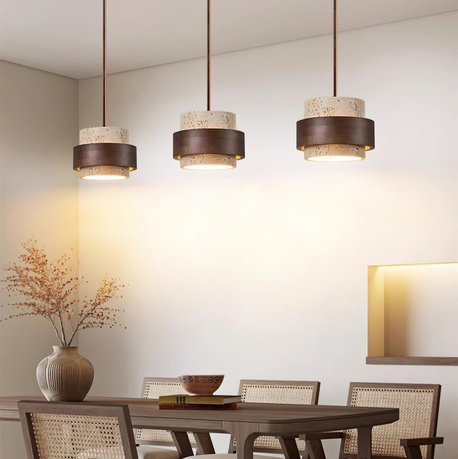 Contemporary Pendant Light Fixture – Travertine Stone Finish