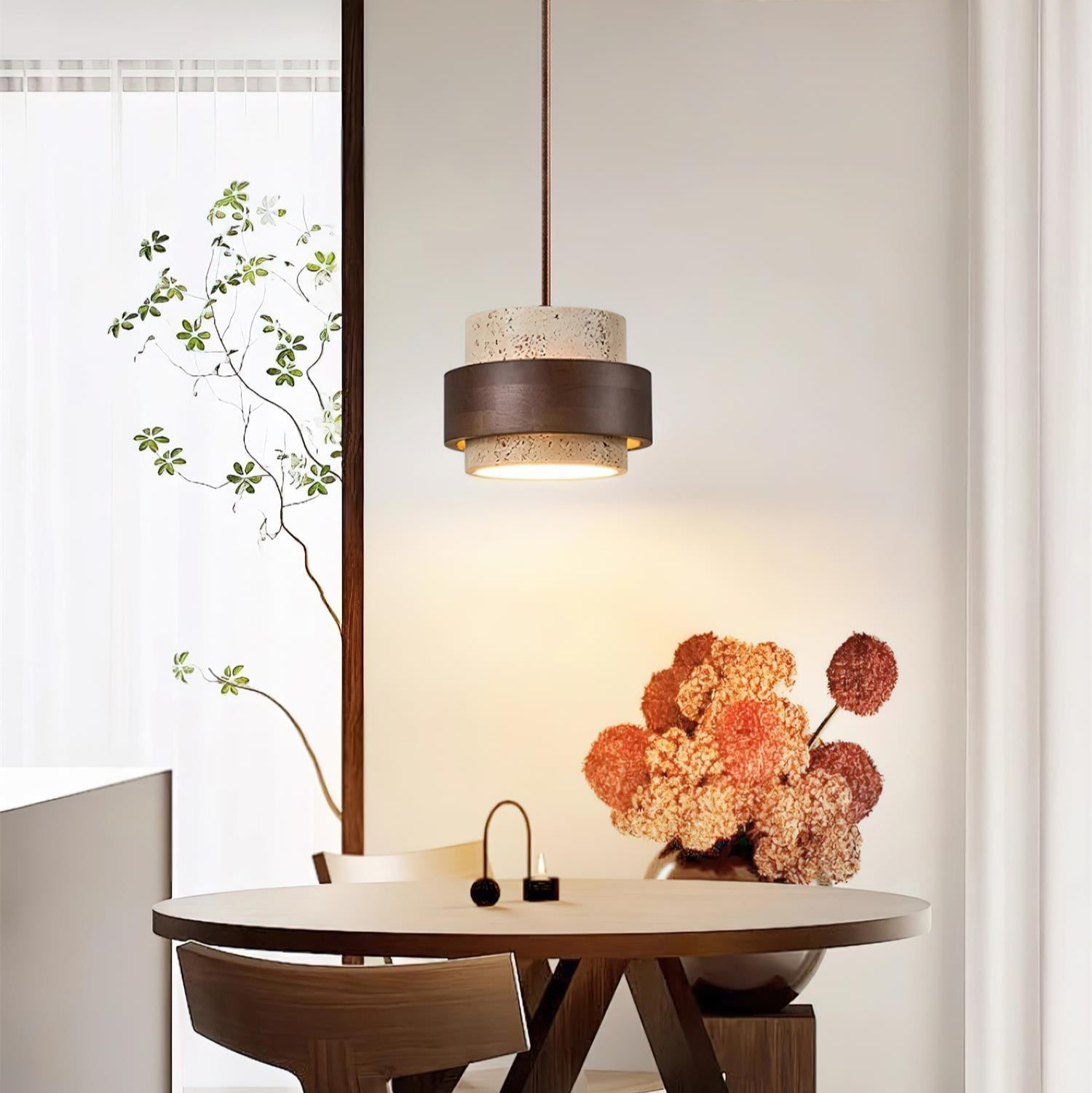 Contemporary Pendant Light Fixture – Travertine Stone Finish