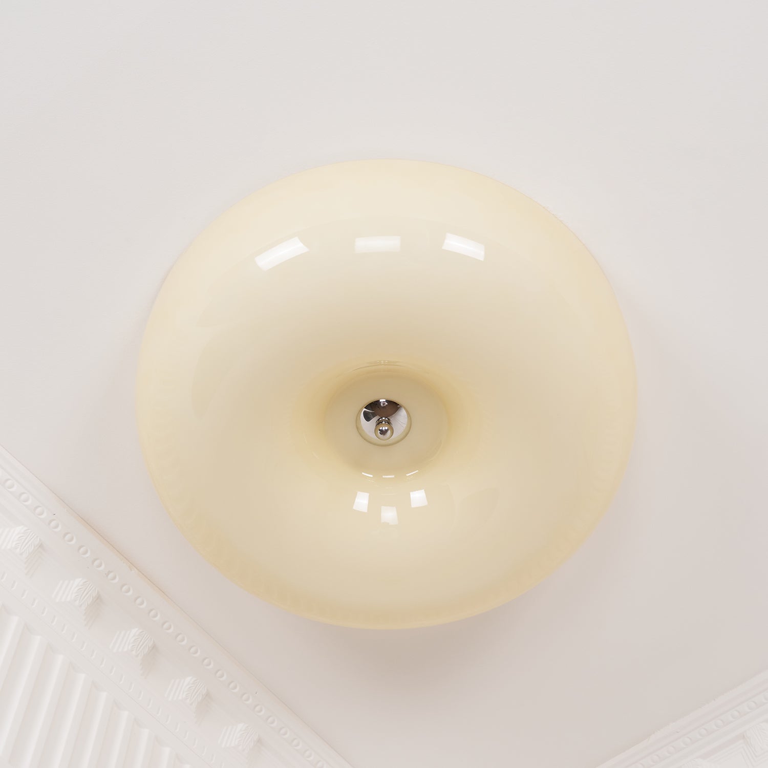 Round Glass Ceiling Lamp – Button Design with Integrated LED