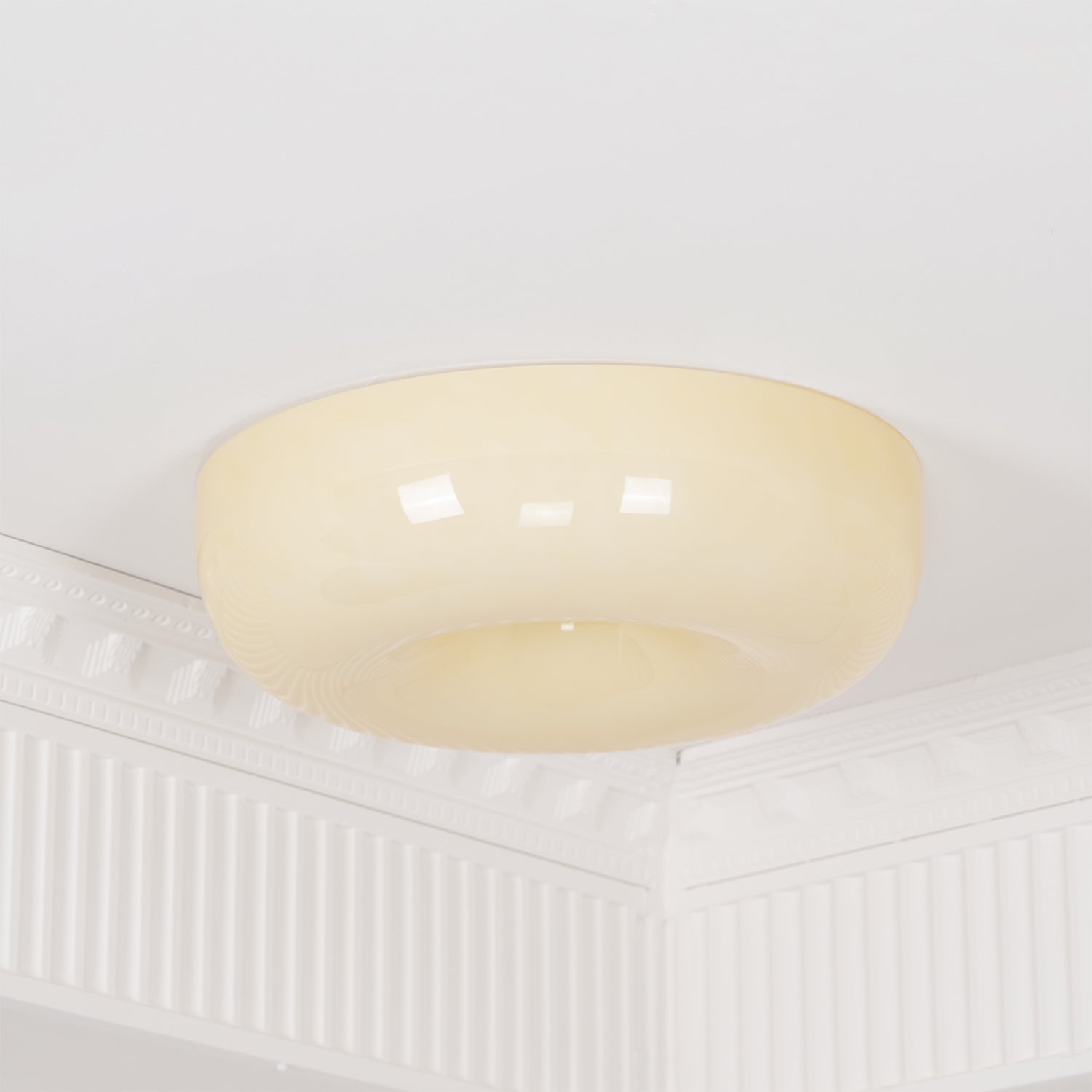 Round Glass Ceiling Lamp – Button Design with Integrated LED