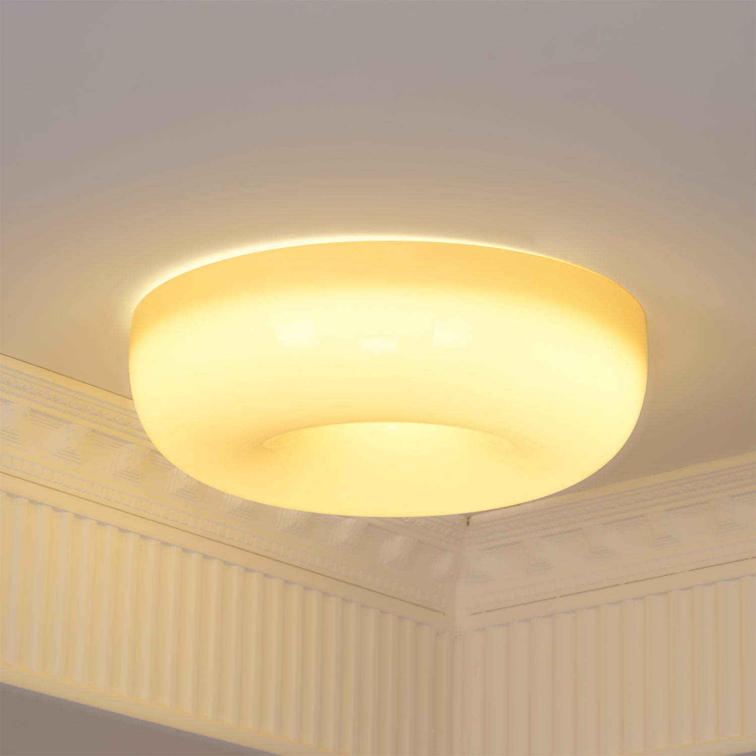 Round Glass Ceiling Lamp – Button Design with Integrated LED