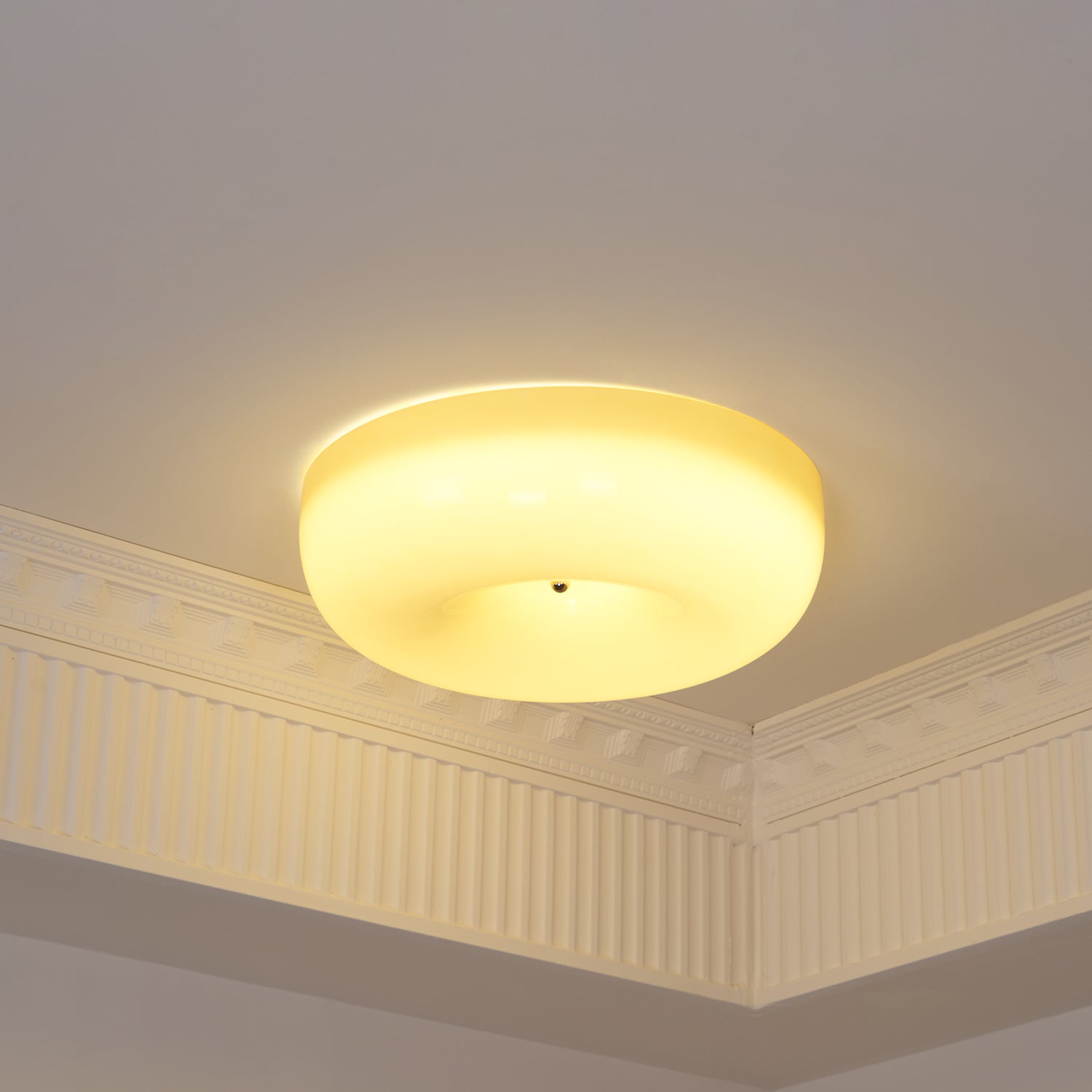 Round Glass Ceiling Lamp – Button Design with Integrated LED