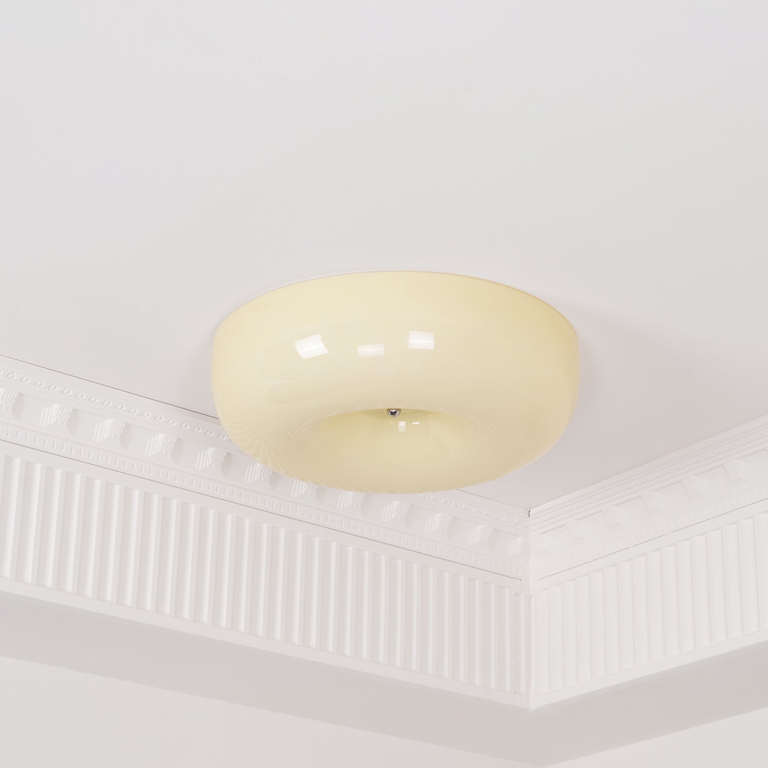Round Glass Ceiling Lamp – Button Design with Integrated LED