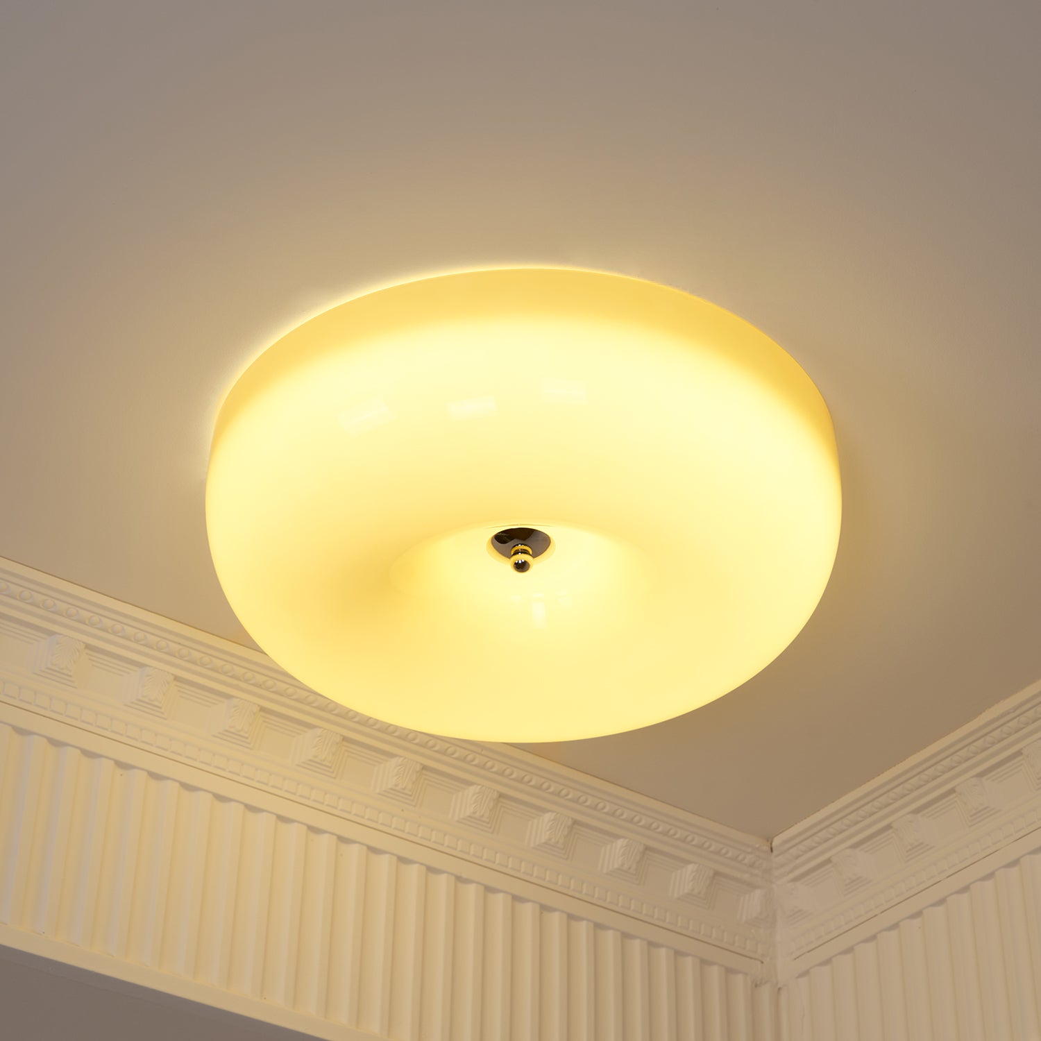 Round Glass Ceiling Lamp – Button Design with Integrated LED