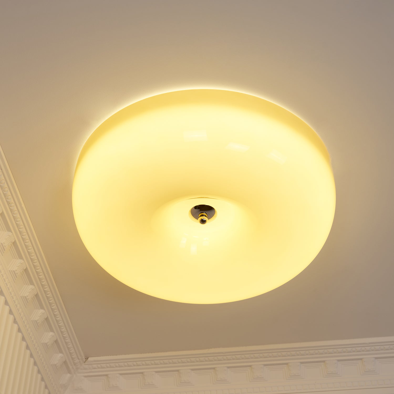 Round Glass Ceiling Lamp – Button Design with Integrated LED