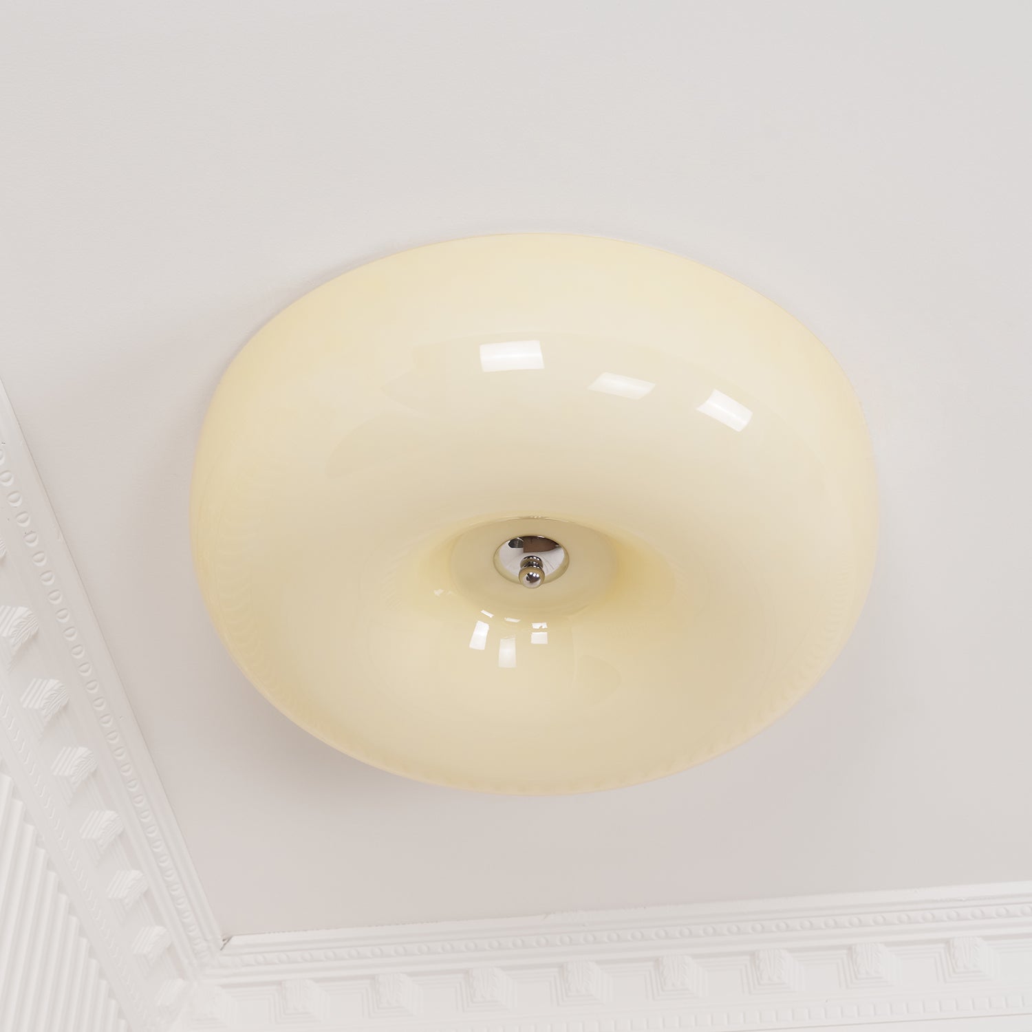 Round Glass Ceiling Lamp – Button Design with Integrated LED