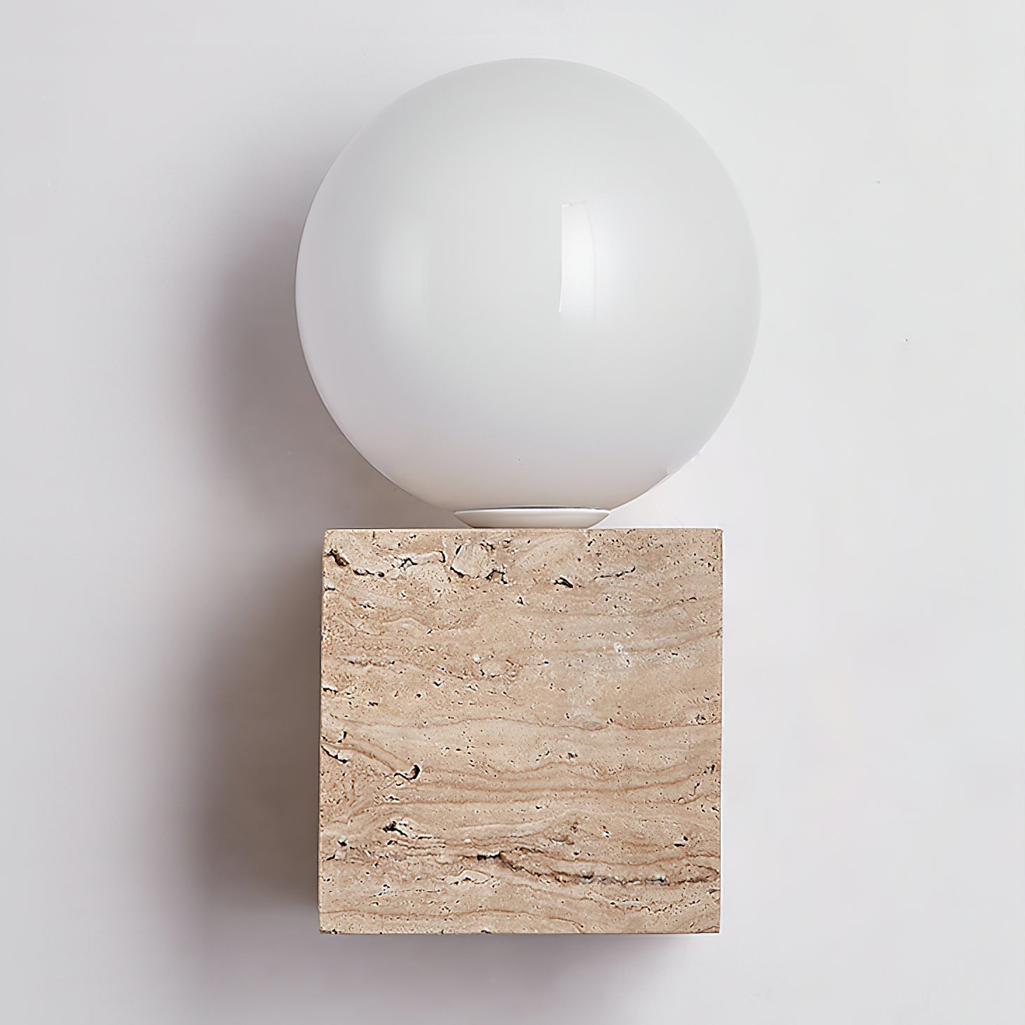 Minimalist Cube Wall Lamp - Travertine Base with White Shade