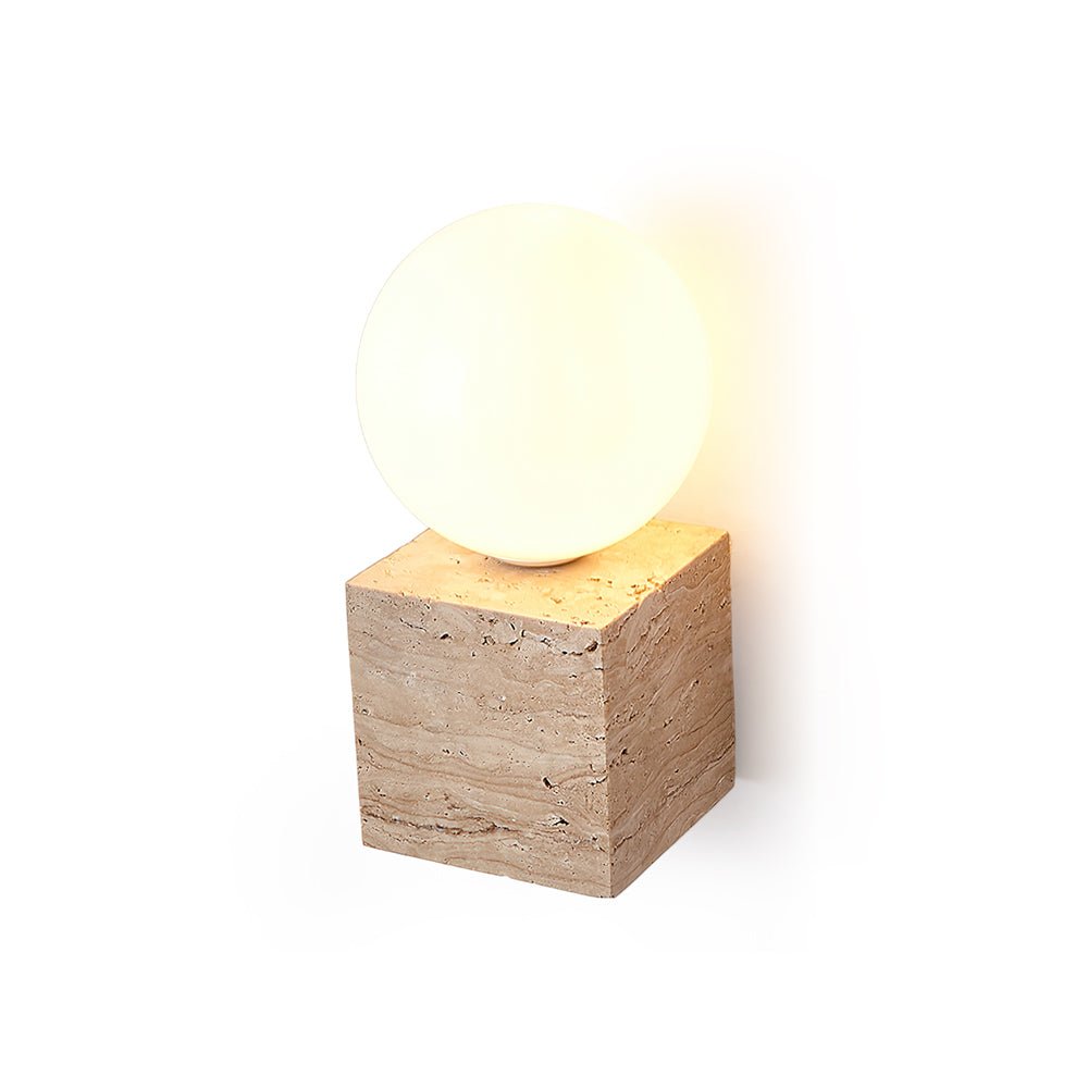 Minimalist Cube Wall Lamp - Travertine Base with White Shade
