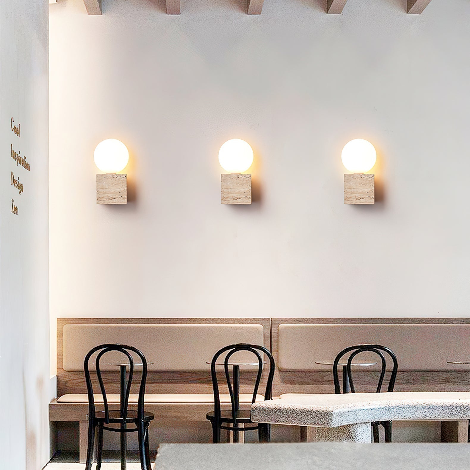 Minimalist Cube Wall Lamp - Travertine Base with White Shade