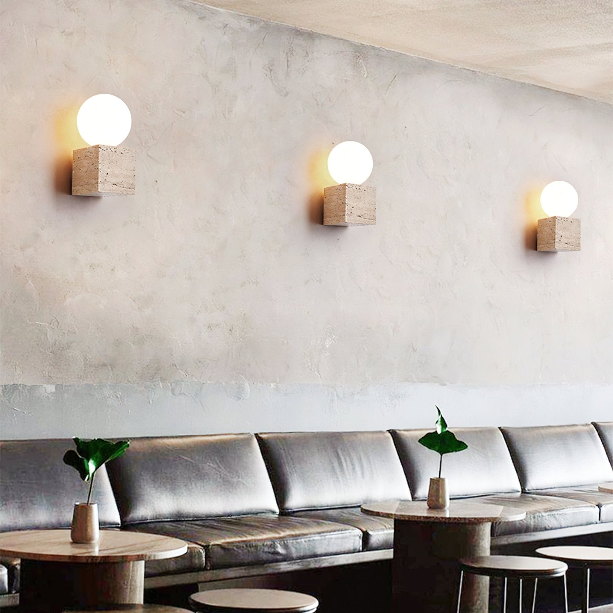Minimalist Cube Wall Lamp - Travertine Base with White Shade