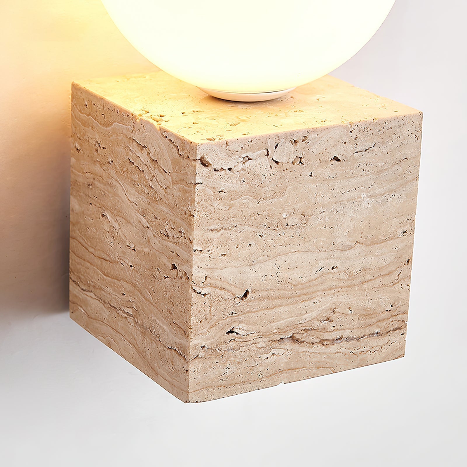 Minimalist Cube Wall Lamp - Travertine Base with White Shade