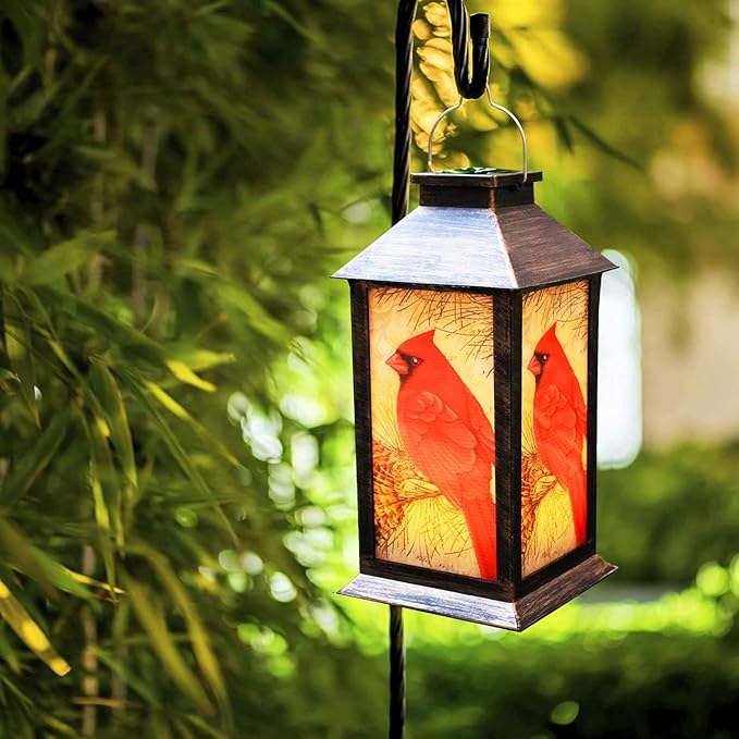 Metal Lantern with Cardinal Motif | Vintage-Inspired Light
