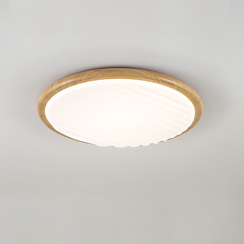 Modern Round Wood LED Ceiling Lamp | Pleated Shade