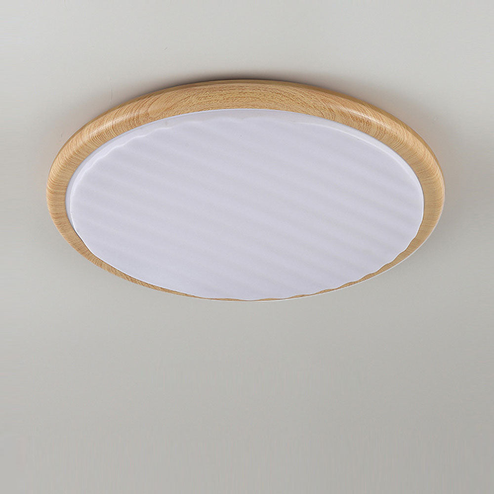 Modern Round Wood LED Ceiling Lamp | Pleated Shade