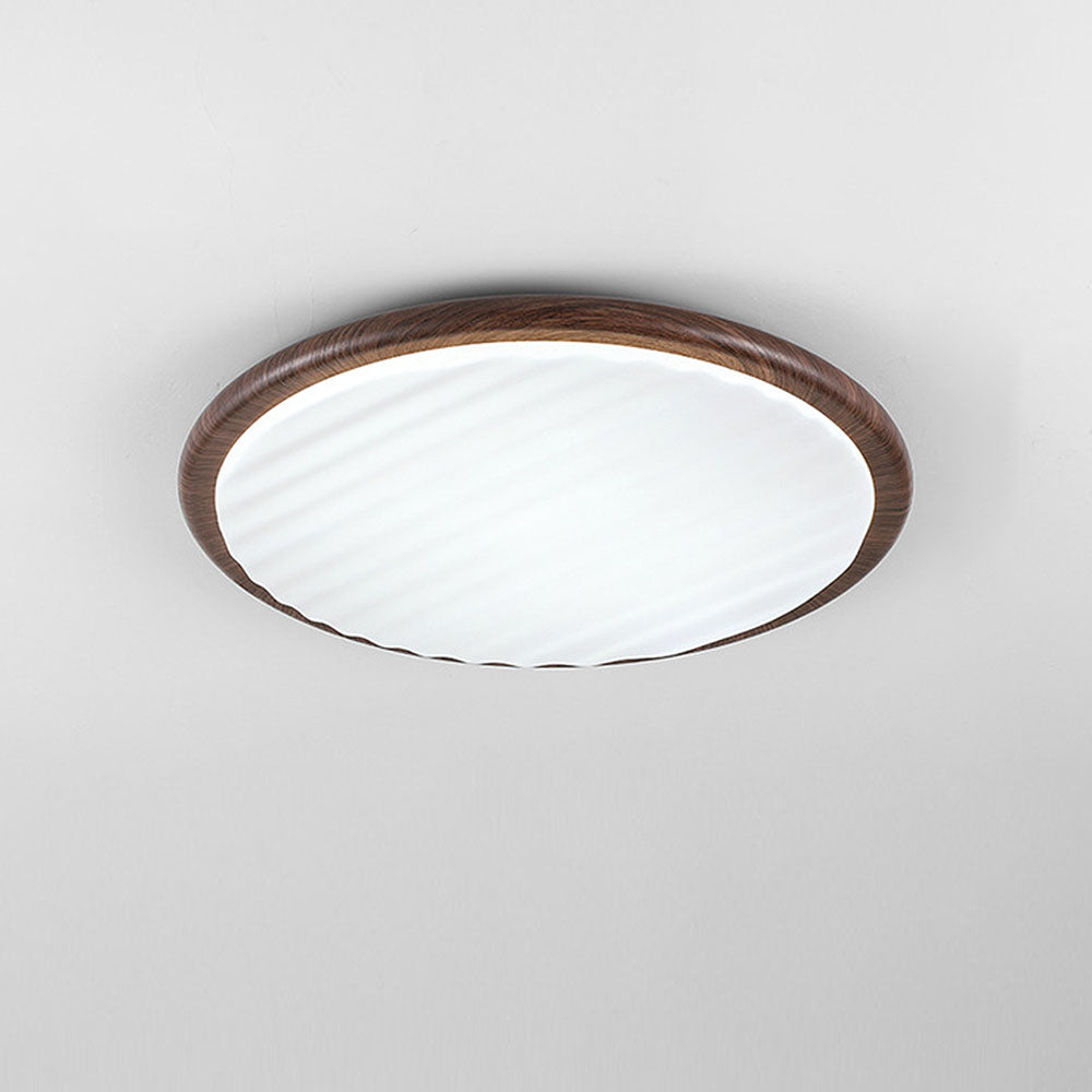 Modern Round Wood LED Ceiling Lamp | Pleated Shade