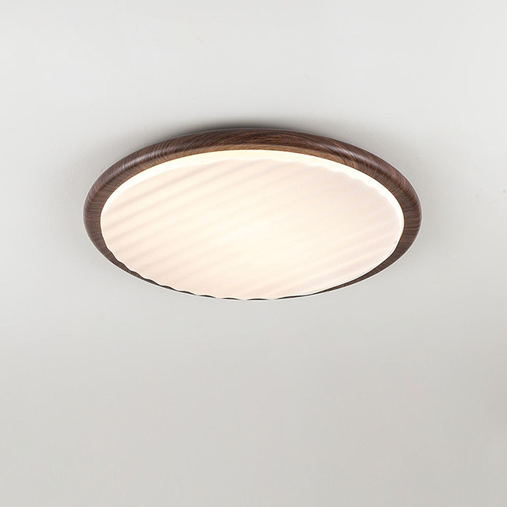Modern Round Wood LED Ceiling Lamp | Pleated Shade