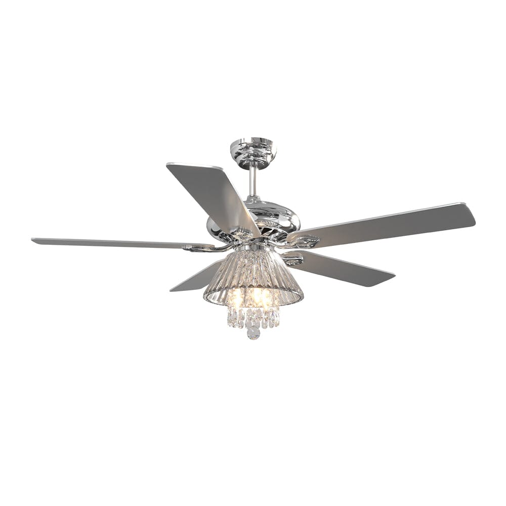 Elegant 52-Inch Silver Ceiling Fan with Crystal Chandelier Lighting