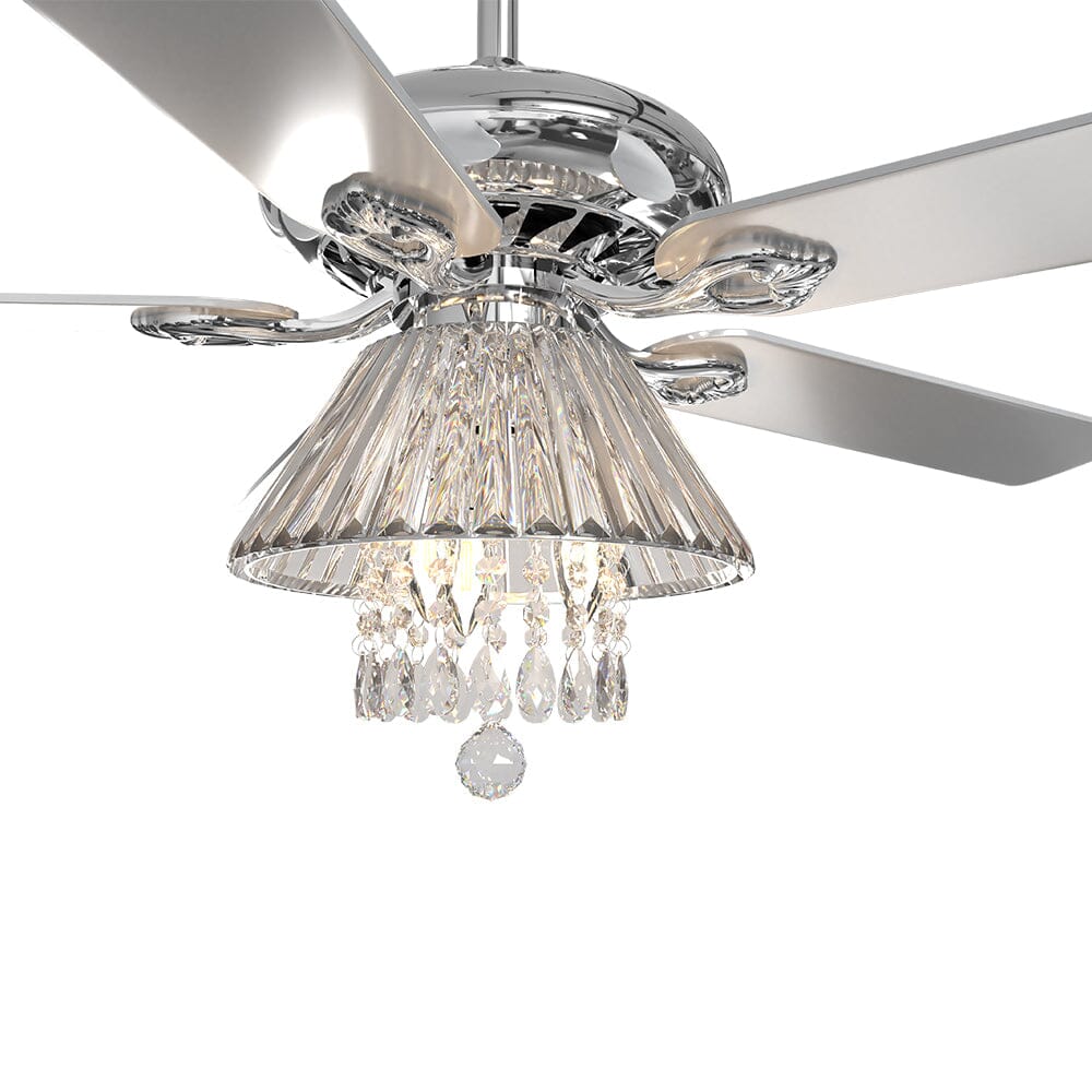 Elegant 52-Inch Silver Ceiling Fan with Crystal Chandelier Lighting