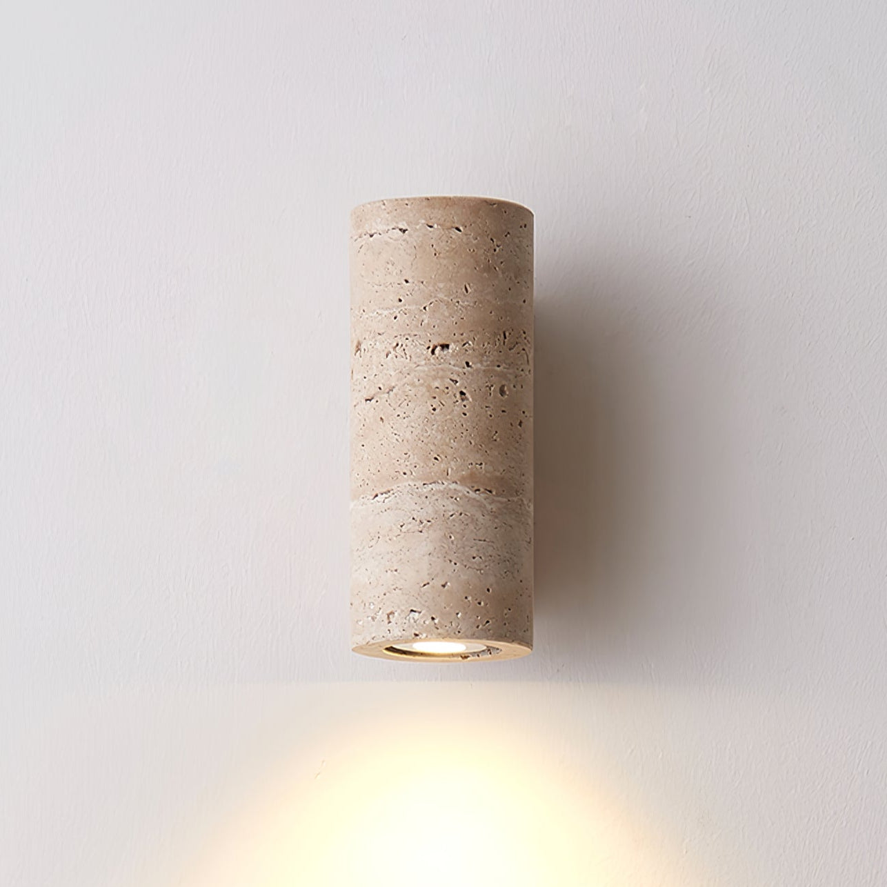 Minimalist Travertine Wall Light – Curved Shade with Wooden Accent Detail