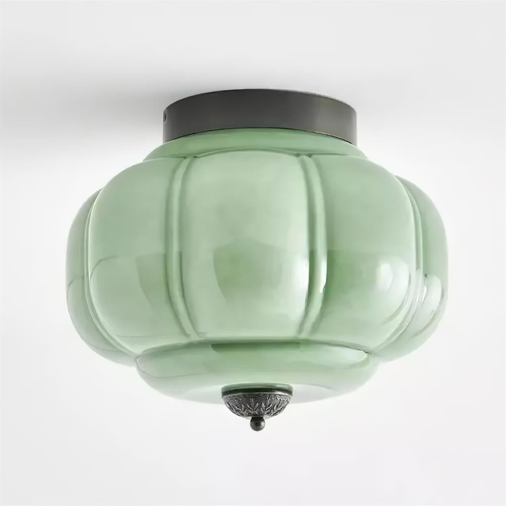 Flush Mount Ceiling Lamp – Stylish Green Glass Fixture