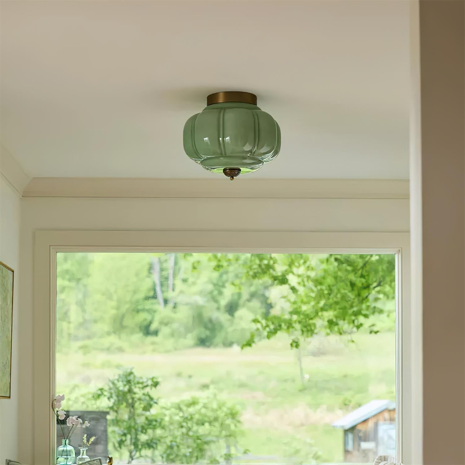 Flush Mount Ceiling Lamp – Stylish Green Glass Fixture