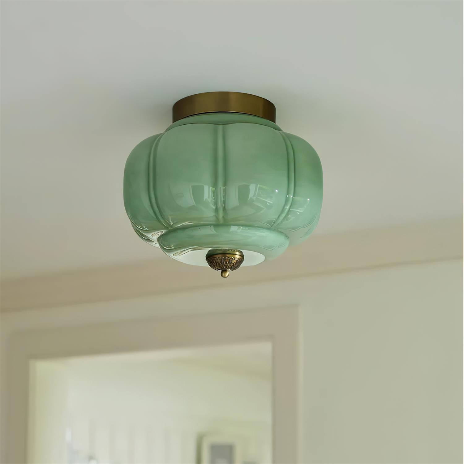 Flush Mount Ceiling Lamp – Stylish Green Glass Fixture
