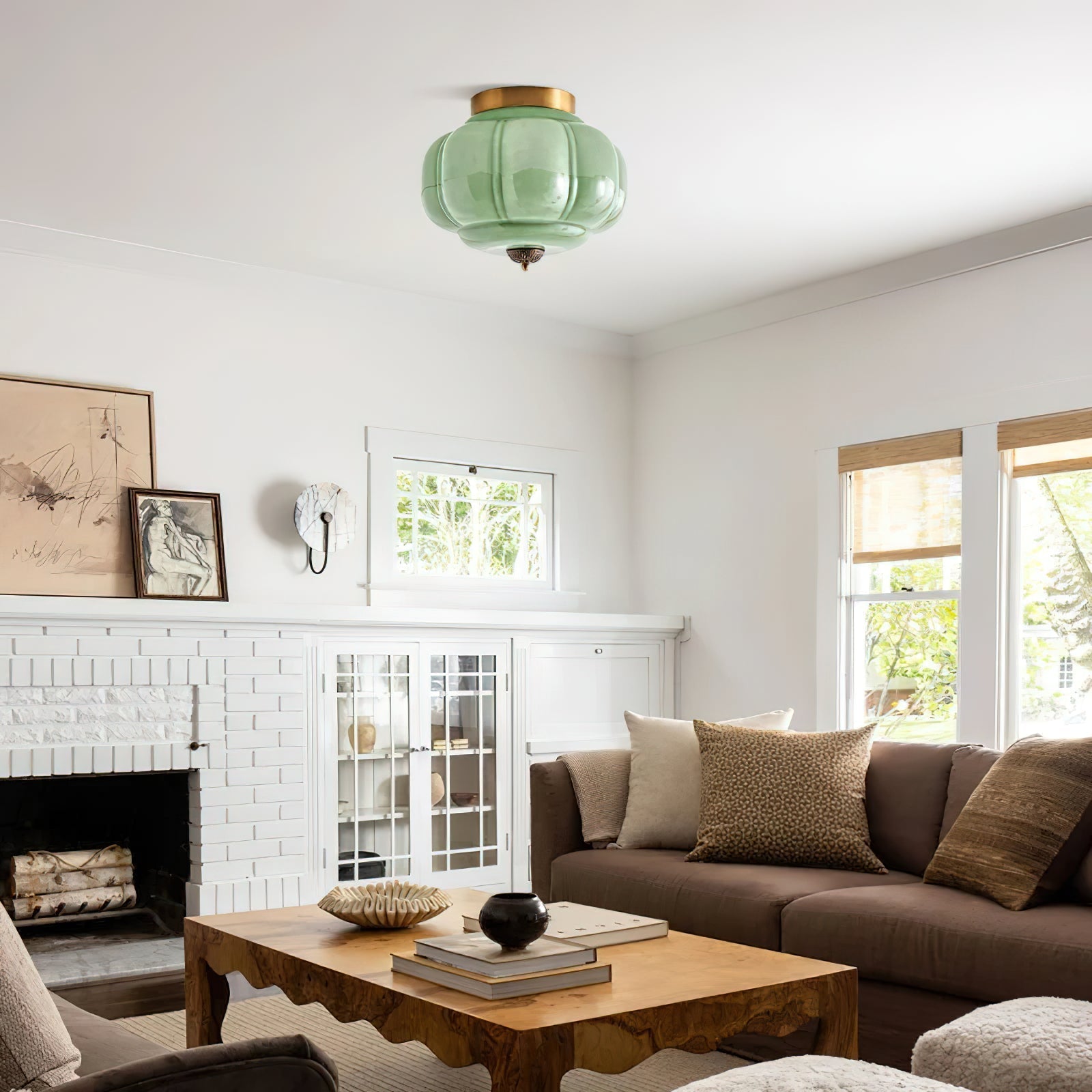 Flush Mount Ceiling Lamp – Stylish Green Glass Fixture