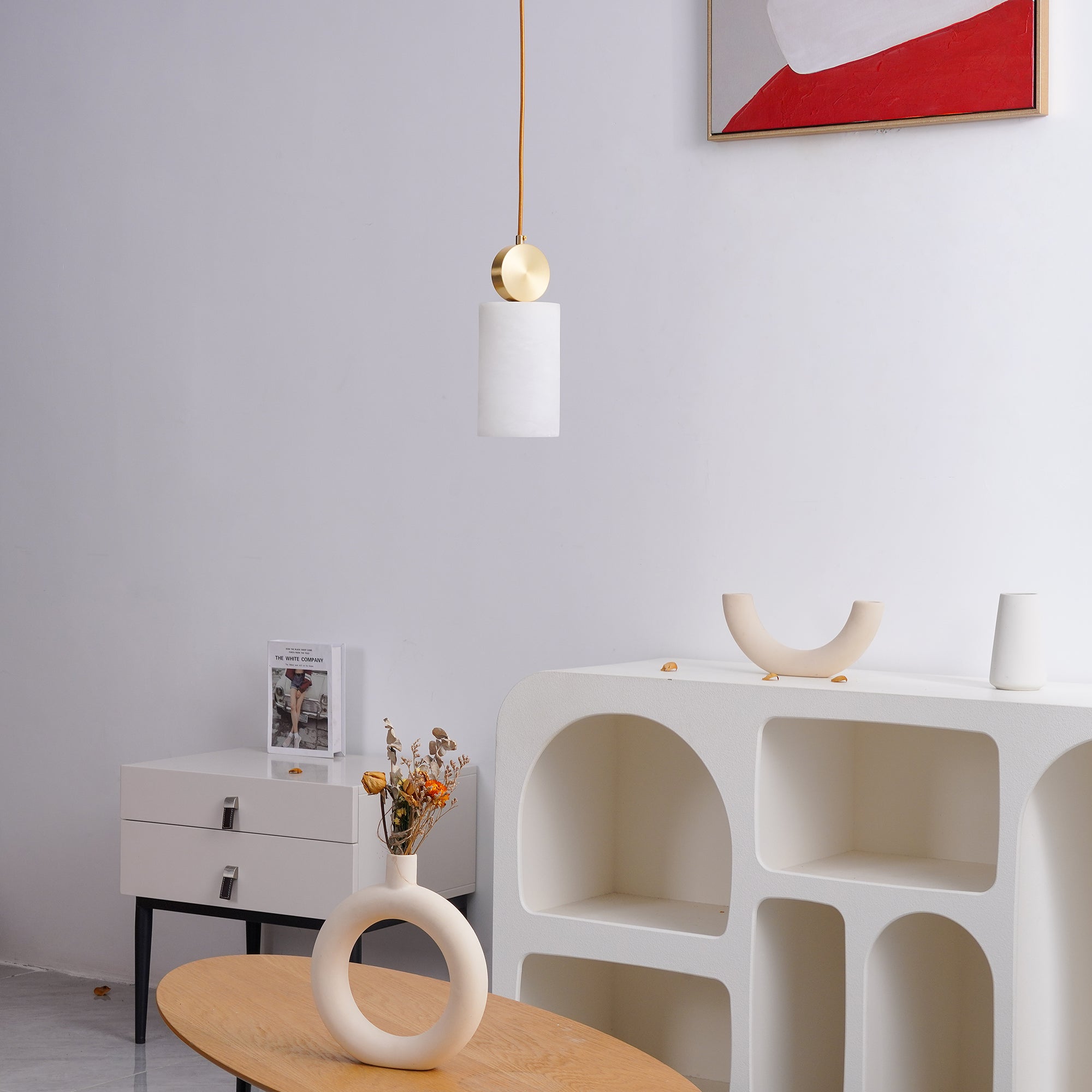 Alabaster Pendant Light – Modern Brass Ceiling Fixture