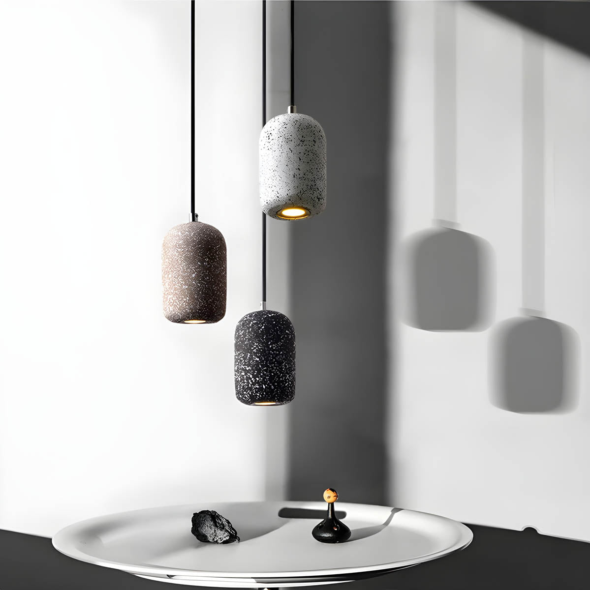 Cement-Finished Metal Pendant Light
