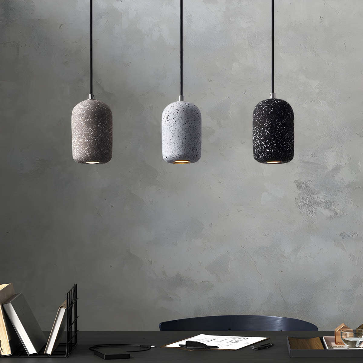 Cement-Finished Metal Pendant Light