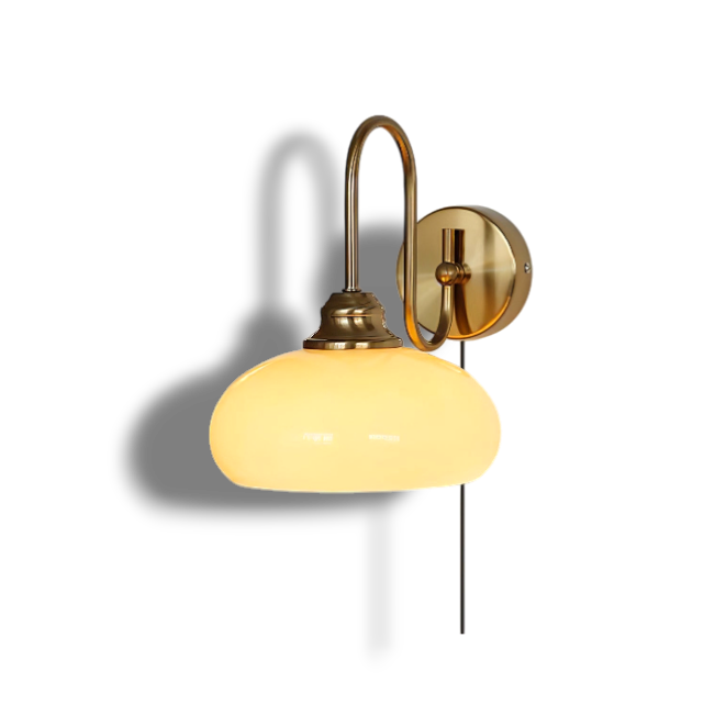 Modern Plug-in Wall Lamp with Clear Glass Shade and Brass Finish